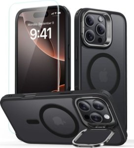 ESR ESR CLASSIC HYBRID KICKSTAND HALOLOCK MAGSAFE & TEMPERED GLASS IPHONE 16 PRO MAX FROSTED BLACK 1