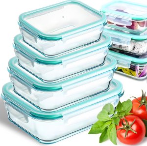 Retoo LUNCHBOX POJEMNIK SZKLANY NA ŻYWNOŚĆ ŻAROODPORNE POJEMNIKI Z POKRYWKĄ 4 SZT 1