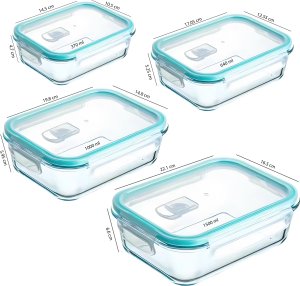 Retoo LUNCHBOX POJEMNIK SZKLANY NA ŻYWNOŚĆ ŻAROODPORNE POJEMNIKI Z POKRYWKĄ 4 SZT 16