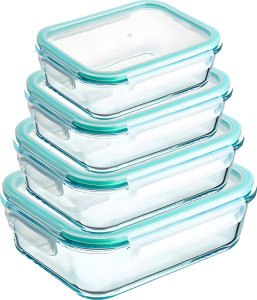 Retoo LUNCHBOX POJEMNIK SZKLANY NA ŻYWNOŚĆ ŻAROODPORNE POJEMNIKI Z POKRYWKĄ 4 SZT 2