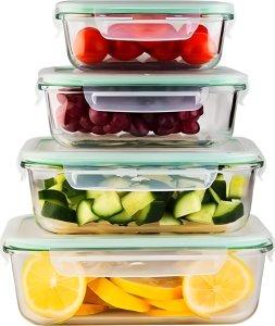 Retoo LUNCHBOX POJEMNIK SZKLANY NA ŻYWNOŚĆ ŻAROODPORNE POJEMNIKI Z POKRYWKĄ 4 SZT 3