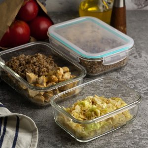 Retoo LUNCHBOX POJEMNIK SZKLANY NA ŻYWNOŚĆ ŻAROODPORNE POJEMNIKI Z POKRYWKĄ 4 SZT 10