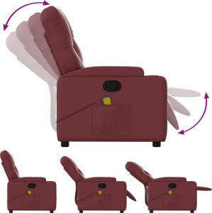 vidaXL Rozkładany fotel masujący, winna czerwień, obity sztuczną skórą 5