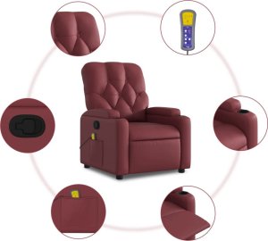 vidaXL Rozkładany fotel masujący, winna czerwień, obity sztuczną skórą 6