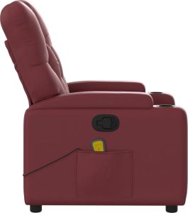 vidaXL Rozkładany fotel masujący, winna czerwień, obity sztuczną skórą 8