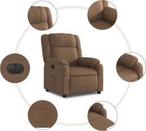 vidaXL vidaXL Elektryczny fotel rozkładany, brązowy, obity tkaniną 7