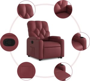 vidaXL Podnoszony fotel rozkładany, winna czerwień, sztuczna skóra 7