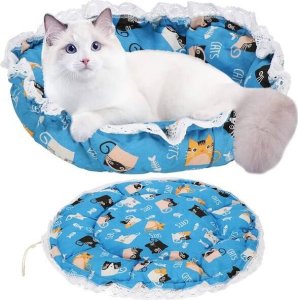 Springos Legowisko dla psa i kota okrągłe śr. 73 cm pluszowe posłanie ze ściągaczem niebieskie UNIWERSALNY 2