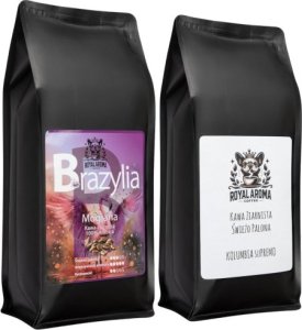 Kawa ziarnista Royal Aroma Coffee Kawa Ziarnista 1kg x2 Brazylia Mogiana + Kolumbia Supremo 100% Arabica Świeżo Palona Royal Aroma Coffee 1