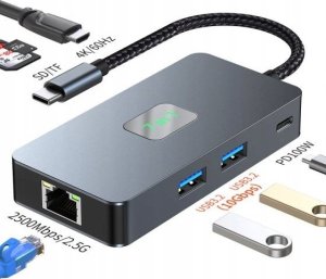 HUB USB TB Adapter USB C (7w1) HDMI USB SD/TF RJ45 PD 2