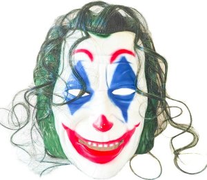 PRC STRÓJ ZESTAW JOKER MASKA Z WŁOSAMI + NIEBIESKA PELERYNA Z KAPTUREM, HALLOWEEN, KARNAWAŁ 2