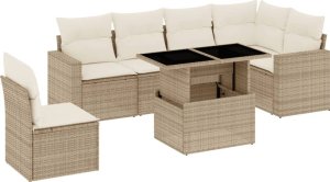 vidaXL 7-cz. zestaw wypoczynkowy do ogrodu, z poduszkami, beżowy 2