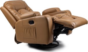 Mebel Elite Fotel Masujący BOX Rozkładany z Podnóżkiem Karmelowy Ekoskóra Nowoczesny 12
