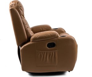 Mebel Elite Fotel Masujący BOX Rozkładany z Podnóżkiem Karmelowy Ekoskóra Nowoczesny 13