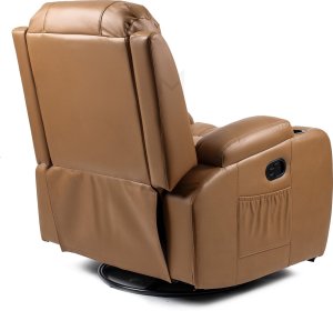 Mebel Elite Fotel Masujący BOX Rozkładany z Podnóżkiem Karmelowy Ekoskóra Nowoczesny 16
