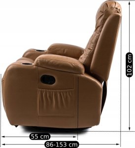 Mebel Elite Fotel Masujący BOX Rozkładany z Podnóżkiem Karmelowy Ekoskóra Nowoczesny 19