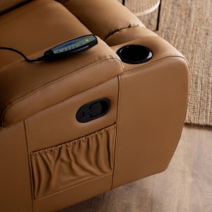 Mebel Elite Fotel Masujący BOX Rozkładany z Podnóżkiem Karmelowy Ekoskóra Nowoczesny 5