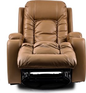 Mebel Elite Fotel Masujący BOX Rozkładany z Podnóżkiem Karmelowy Ekoskóra Nowoczesny 9