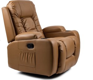 Mebel Elite Fotel Masujący BOX Rozkładany z Podnóżkiem Karmelowy Ekoskóra Nowoczesny 10