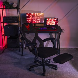 Fotel Mebel Elite Fotel Gamingowy Obrotowy BING Czarny z Podnóżkiem Nowoczesny 1
