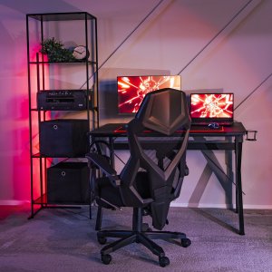 Fotel Mebel Elite Fotel Gamingowy Obrotowy BING Czarny z Podnóżkiem Nowoczesny 2