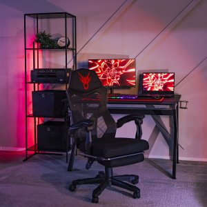 Fotel Mebel Elite Fotel Gamingowy Obrotowy BING Czarny z Podnóżkiem Nowoczesny 3