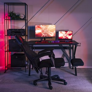 Fotel Mebel Elite Fotel Gamingowy Obrotowy BING Czarny z Podnóżkiem Nowoczesny 4