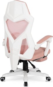 Fotel Mebel Elite Fotel Gamingowy Obrotowy BING Różowy/biały z Podnóżkiem Nowoczesny 11