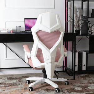 Fotel Mebel Elite Fotel Gamingowy Obrotowy BING Różowy/biały z Podnóżkiem Nowoczesny 4