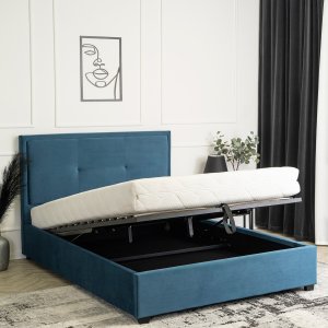 Mebel Elite Łóżko Tapicerowane 140x200 cm ze Stelażem i Pojemnikiem Dwuosobowe ANDRE Welurowe Granatowe 1