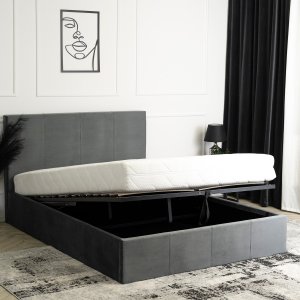 Mebel Elite Łóżko Tapicerowane 140x200 cm ze Stelażem Dwuosobowe MELIA Welurowe Szare 1