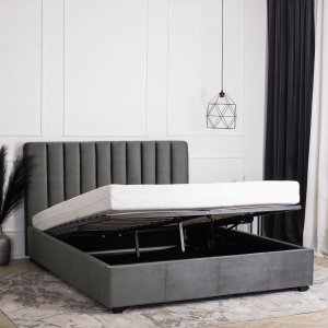 Mebel Elite Łóżko Tapicerowane 160x200 cm ze Stelażem Dwuosobowe MARI Welurowe Szare 1