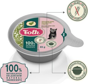 Folk Karma mokra dla kota FOLK Kitten Delikatne danie dla malucha z indyka szalka 85g 2