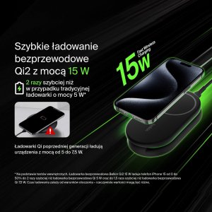 Ładowarka Belkin ładowarka indukcyjna składana 2w1 MagSafe Qi2 15 W czarna z zasilaczem 36 W 13