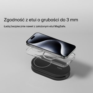 Ładowarka Belkin ładowarka indukcyjna składana 2w1 MagSafe Qi2 15 W czarna z zasilaczem 36 W 15