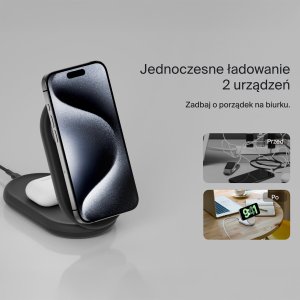 Ładowarka Belkin ładowarka indukcyjna składana 2w1 MagSafe Qi2 15 W czarna z zasilaczem 36 W 18