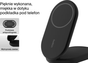 Ładowarka Belkin ładowarka indukcyjna składana 2w1 MagSafe Qi2 15 W czarna z zasilaczem 36 W 21