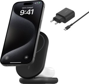 Ładowarka Belkin ładowarka indukcyjna składana 2w1 MagSafe Qi2 15 W czarna z zasilaczem 36 W 24