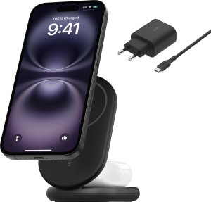 Ładowarka Belkin ładowarka indukcyjna składana 2w1 MagSafe Qi2 15 W czarna z zasilaczem 36 W 25