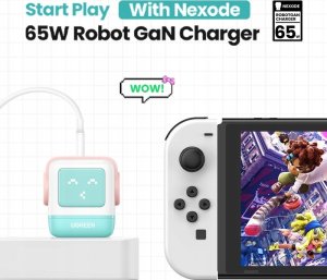Ładowarka Ugreen Ładowarka sieciowa Ugreen Nexode RG (Robot GaN), 2x USB-C + USB, 65W (różowo - niebieska) 8