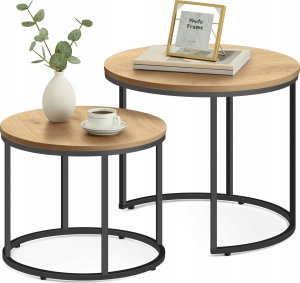 Leobert Stolik kawowy okrągły 2szt - dąb / nogi czarne 2