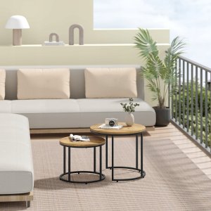 Leobert Stolik kawowy okrągły 2szt - dąb / nogi czarne 5