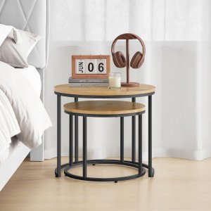 Leobert Stolik kawowy okrągły 2szt - dąb / nogi czarne 6