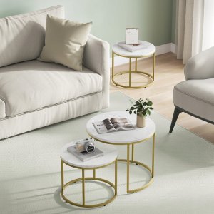 Leobert Stolik kawowy okrągły 2szt - marmur / nogi złote 2