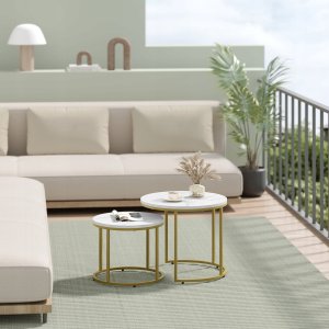 Leobert Stolik kawowy okrągły 2szt - marmur / nogi złote 3