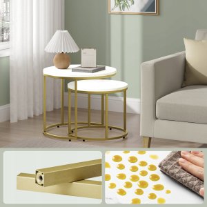 Leobert Stolik kawowy okrągły 2szt - marmur / nogi złote 4