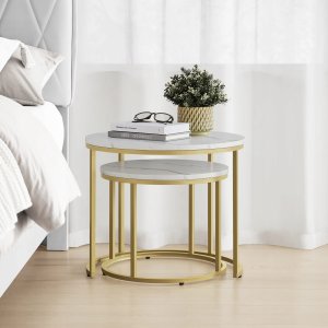 Leobert Stolik kawowy okrągły 2szt - marmur / nogi złote 6