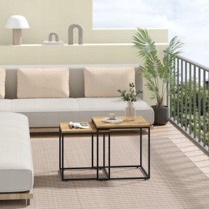 Leobert Stolik kawowy kwadrat 2szt - dąb / nogi czarne 3