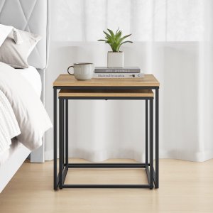 Leobert Stolik kawowy kwadrat 2szt - dąb / nogi czarne 6