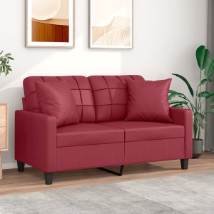 vidaXL 2-os. sofa z poduszkami, winna czerwień, 120 cm, sztuczna skóra 1